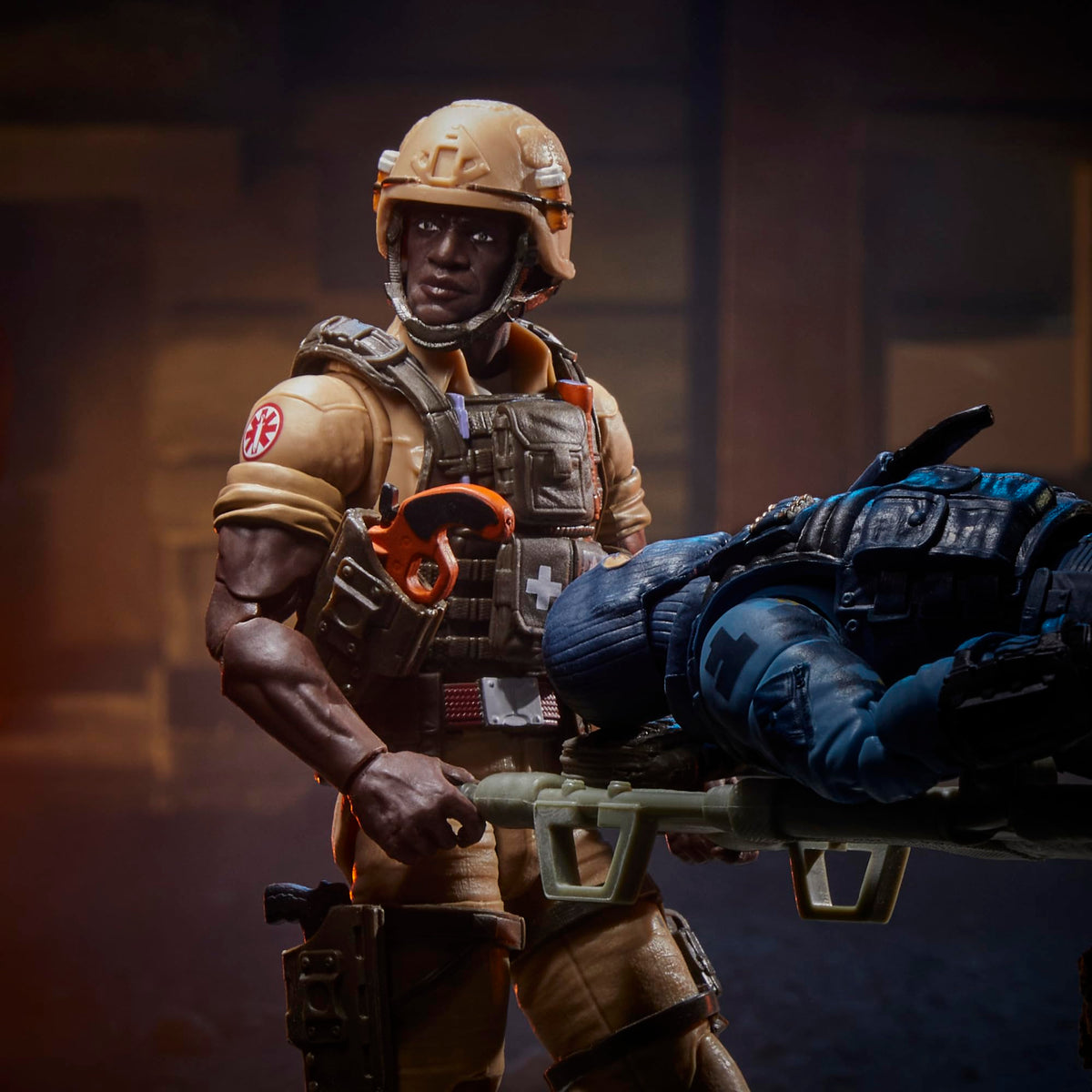 Foldable stretcher accessory for realistic medical gear in action scenes