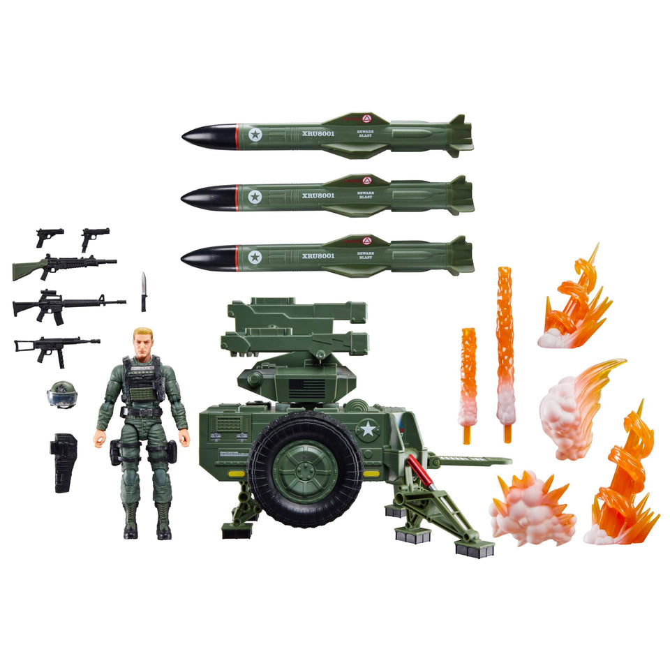 G.I. Joe Hawk figure with M.M.S. towable vehicle for dynamic displays.