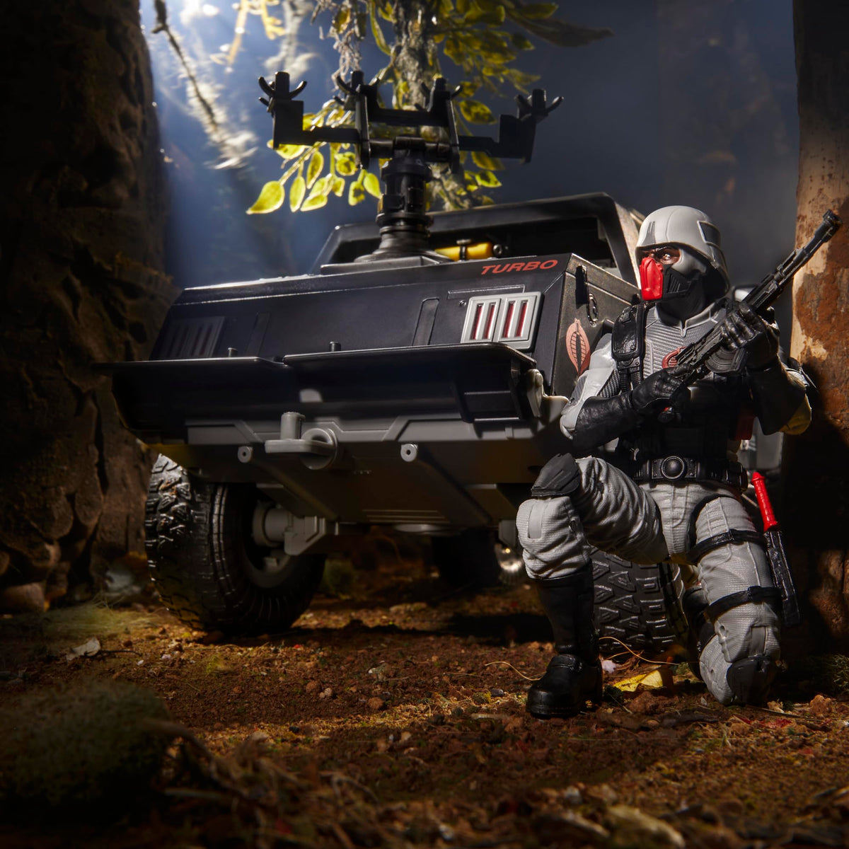 G.I. Joe Cobra Night Attack 4-WD Stinger side mirrors enhance realistic vehicle presentation.