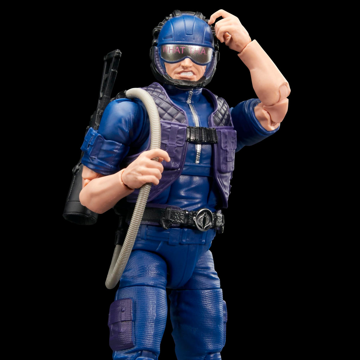 G.I. Joe Tele-Viper visor head close-up with authentic readouts
