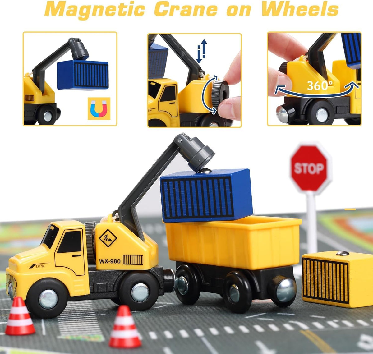 Giant Bean crane-truck supports building scenes with precise crane actions.