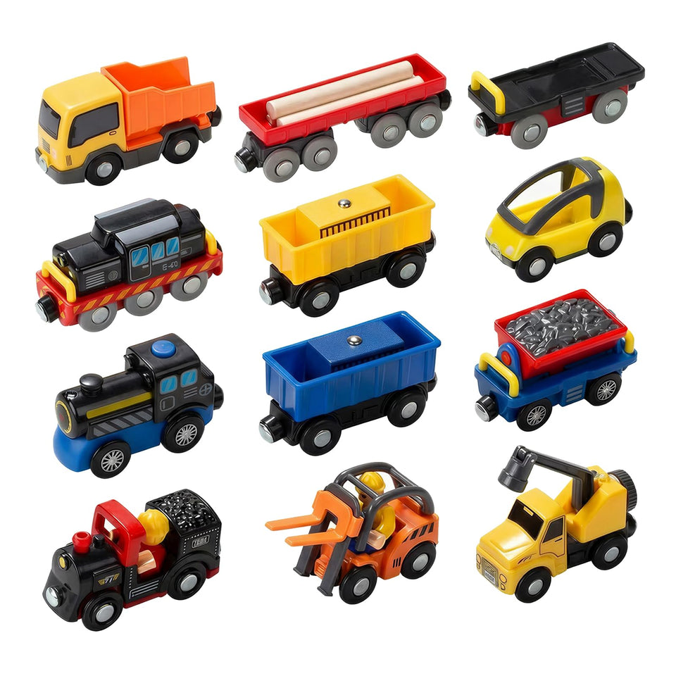 Giant Bean 12Pcs battery-operated train engine enables imaginative play and movement.