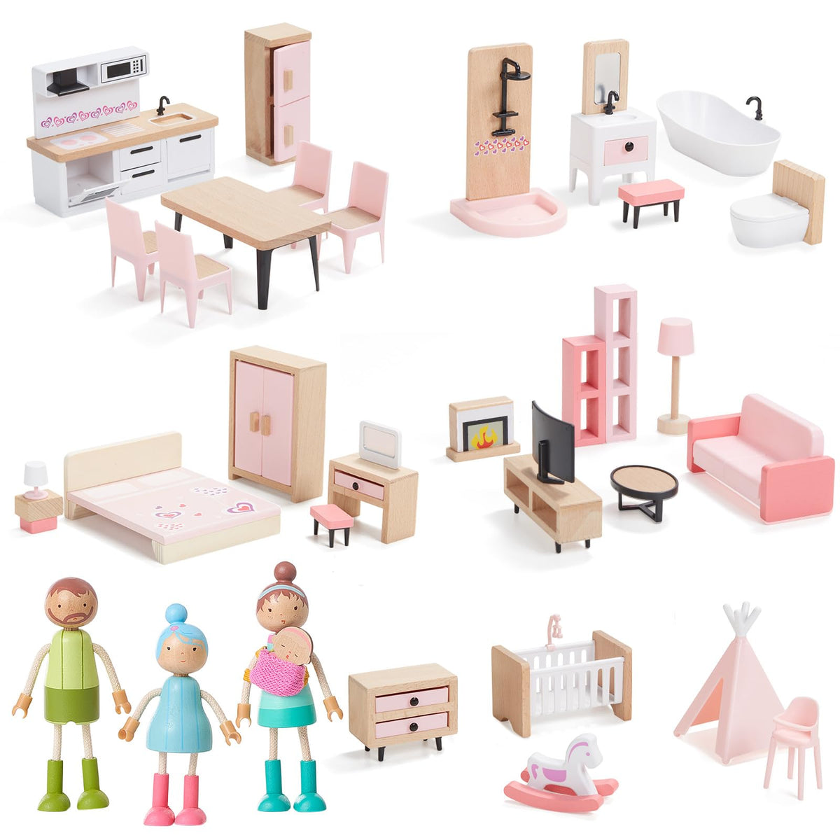 Giant bean 36pc dollhouse living room drawers for realistic pretend play