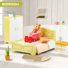 Giant Bean 85pcs dollhouse bedroom dressing table with drawers for organization.