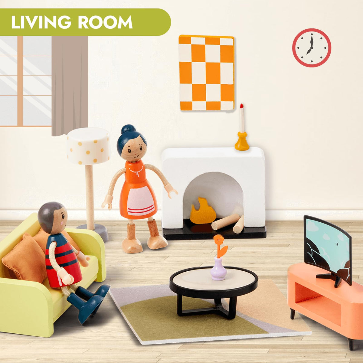 Giant Bean 85pcs dollhouse kitchen furniture features a fridge door for interactive pretend cooking.