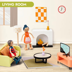 Giant Bean 85pcs dollhouse kitchen furniture features a fridge door for interactive pretend cooking.