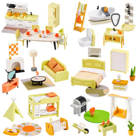 Giant Bean 85pcs dollhouse living room furniture with drawers for imaginative play.