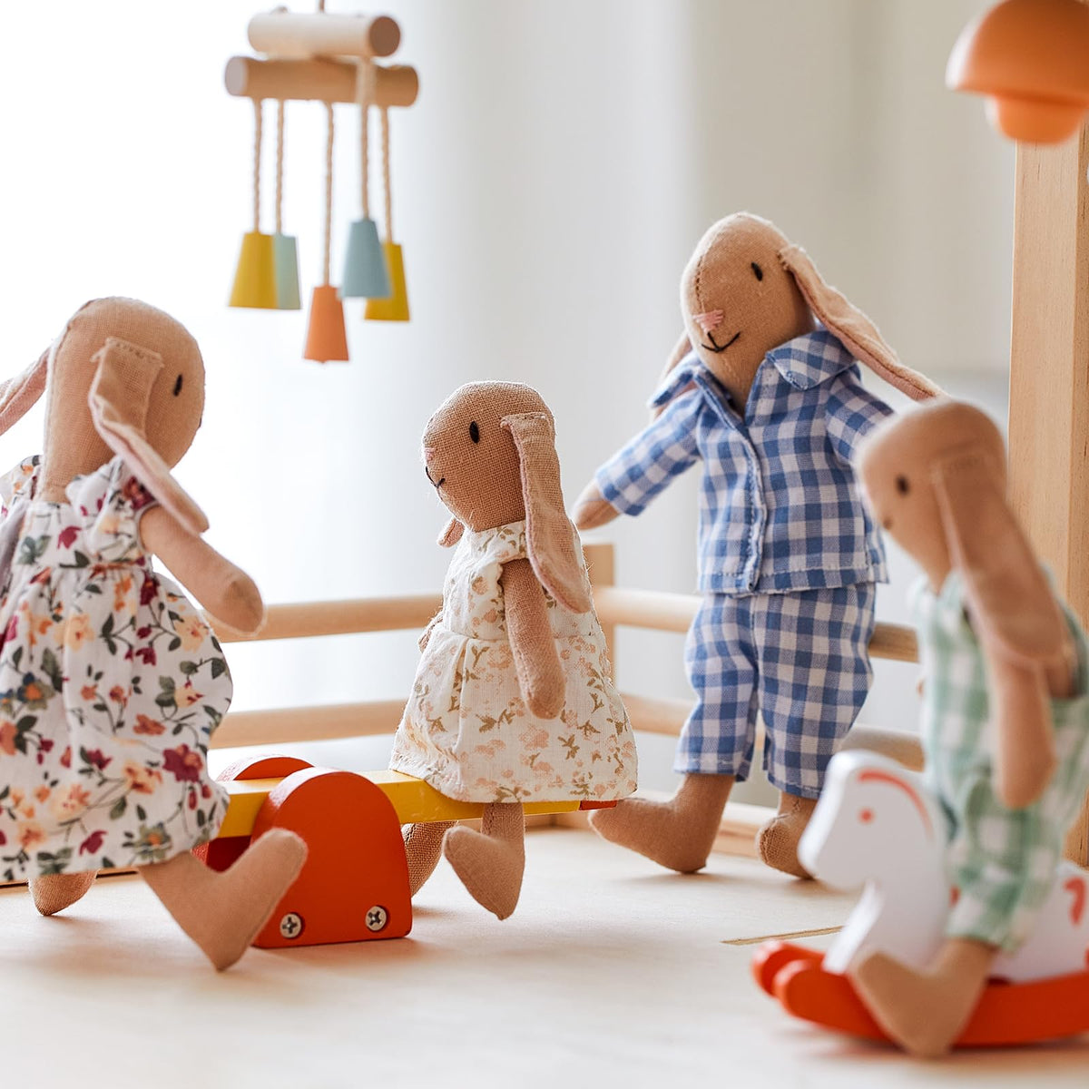 Giant bean bunny in a dollhouse scene for imaginative decor.
