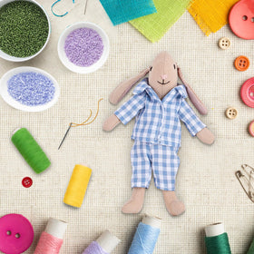 Giant bean bunny daughter figure, playful expression sparks pretend play.