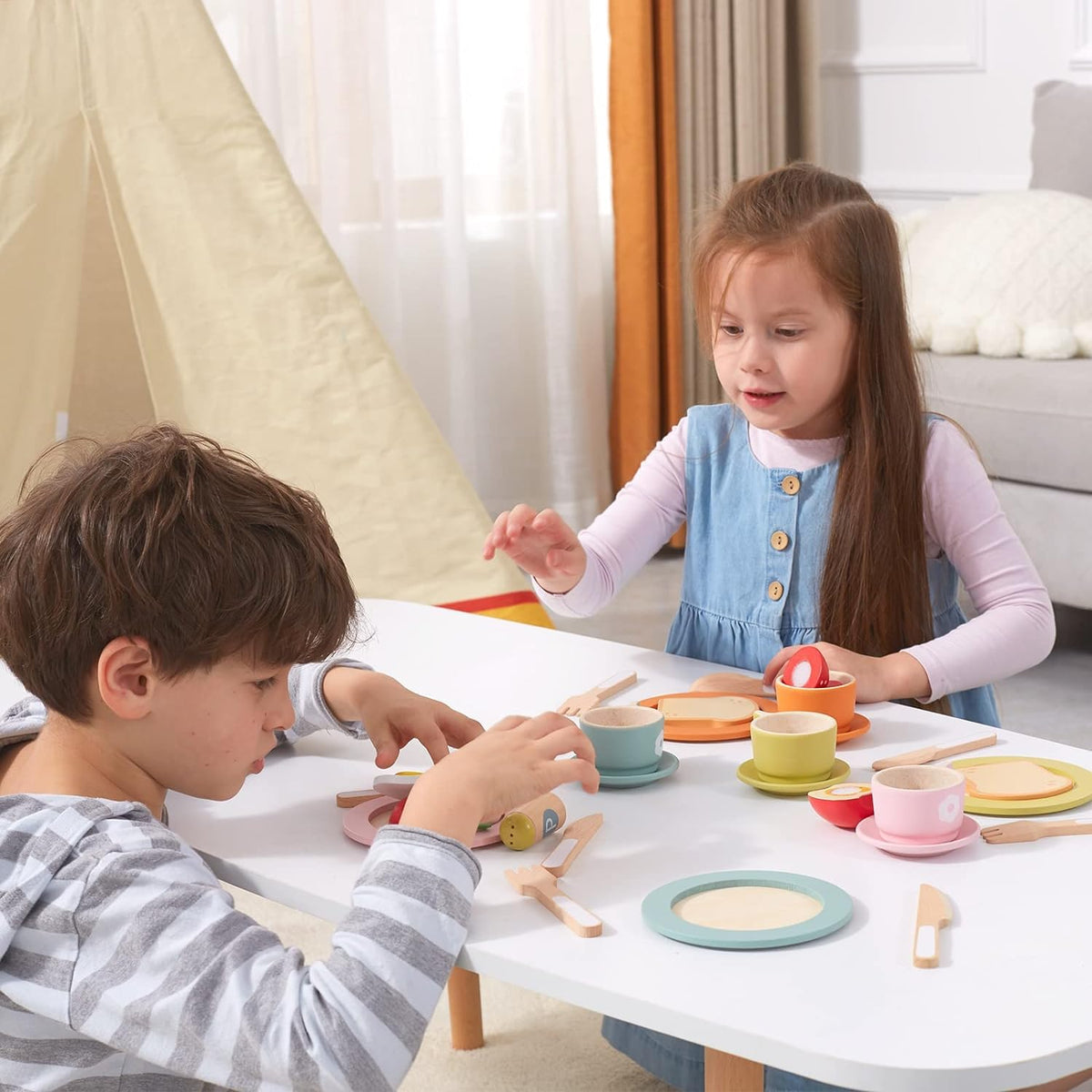 Giant bean colorful dinnerware set for pretend play and learning