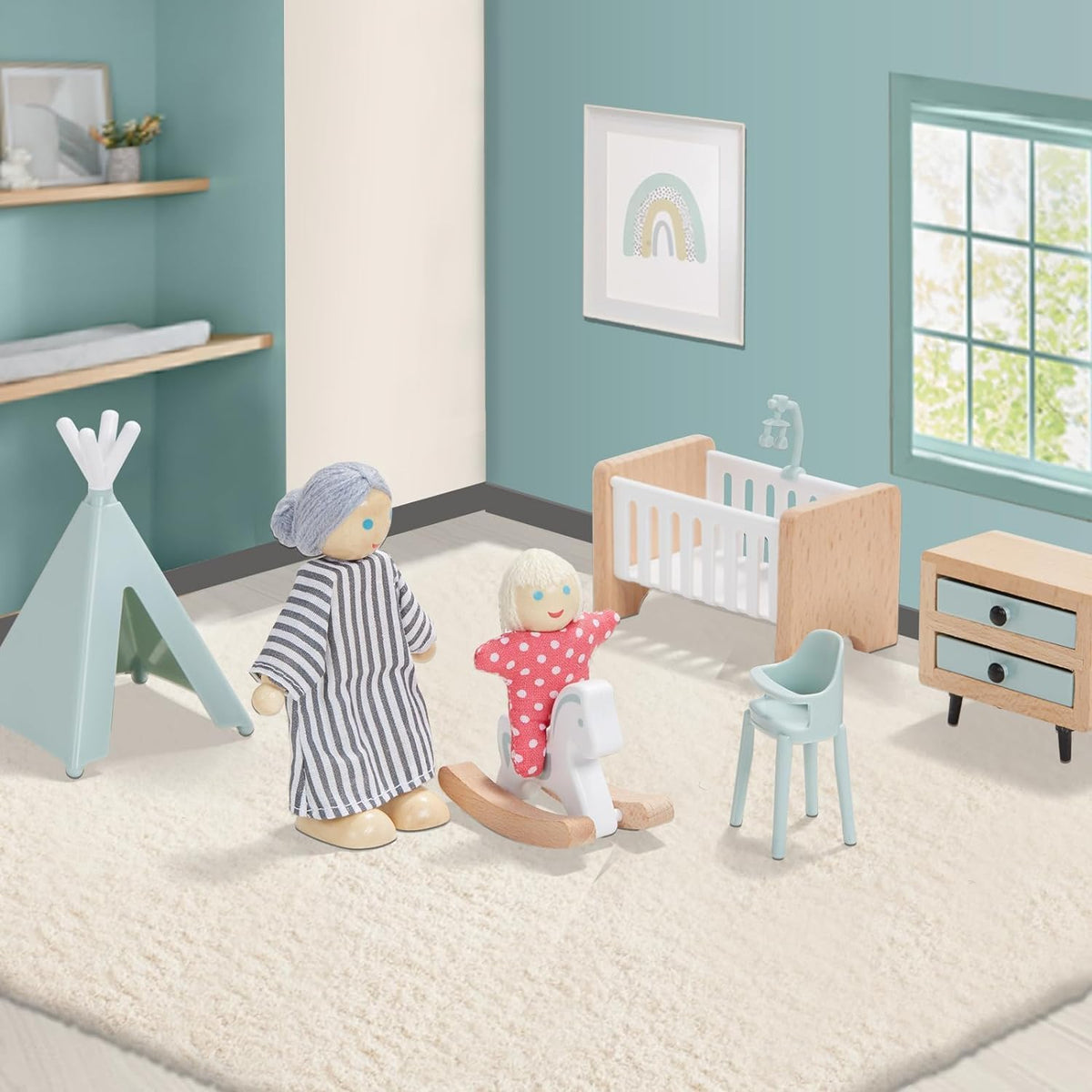 Giant Bean dollhouse dressing table with drawers for role-play organization.