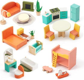 Giant bean dollhouse kitchen dining set in beech wood for imaginative meals.