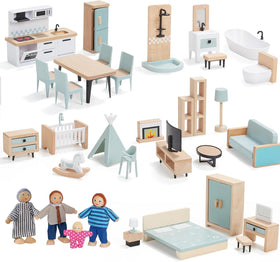 Giant Bean dollhouse living room cabinet with open drawers for imaginative play.