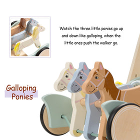 Giant bean Galloping Ponies walker rear view emphasizes safe non-slip wheels.