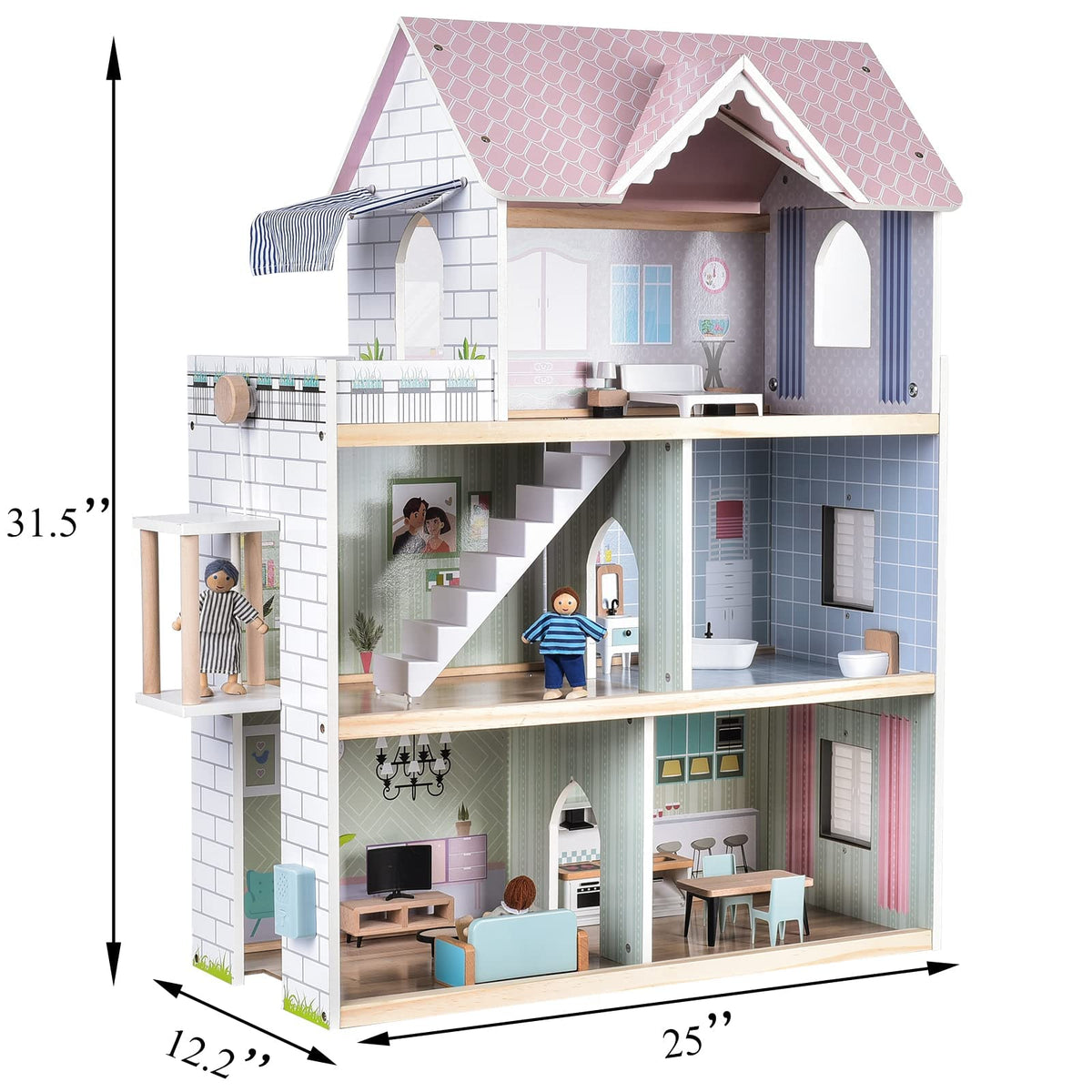 Giant bean Large Pink Dollhouse balcony with sunshade creates light-filled play space