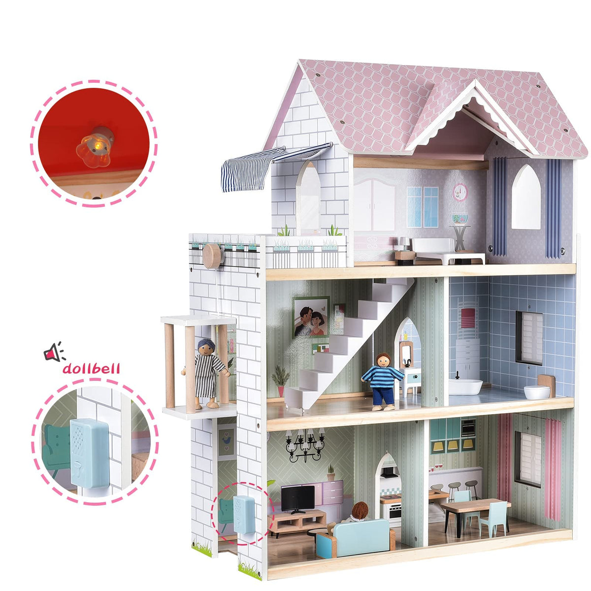 Giant bean Large Pink Dollhouse overall dimensions and sturdy base for safe play