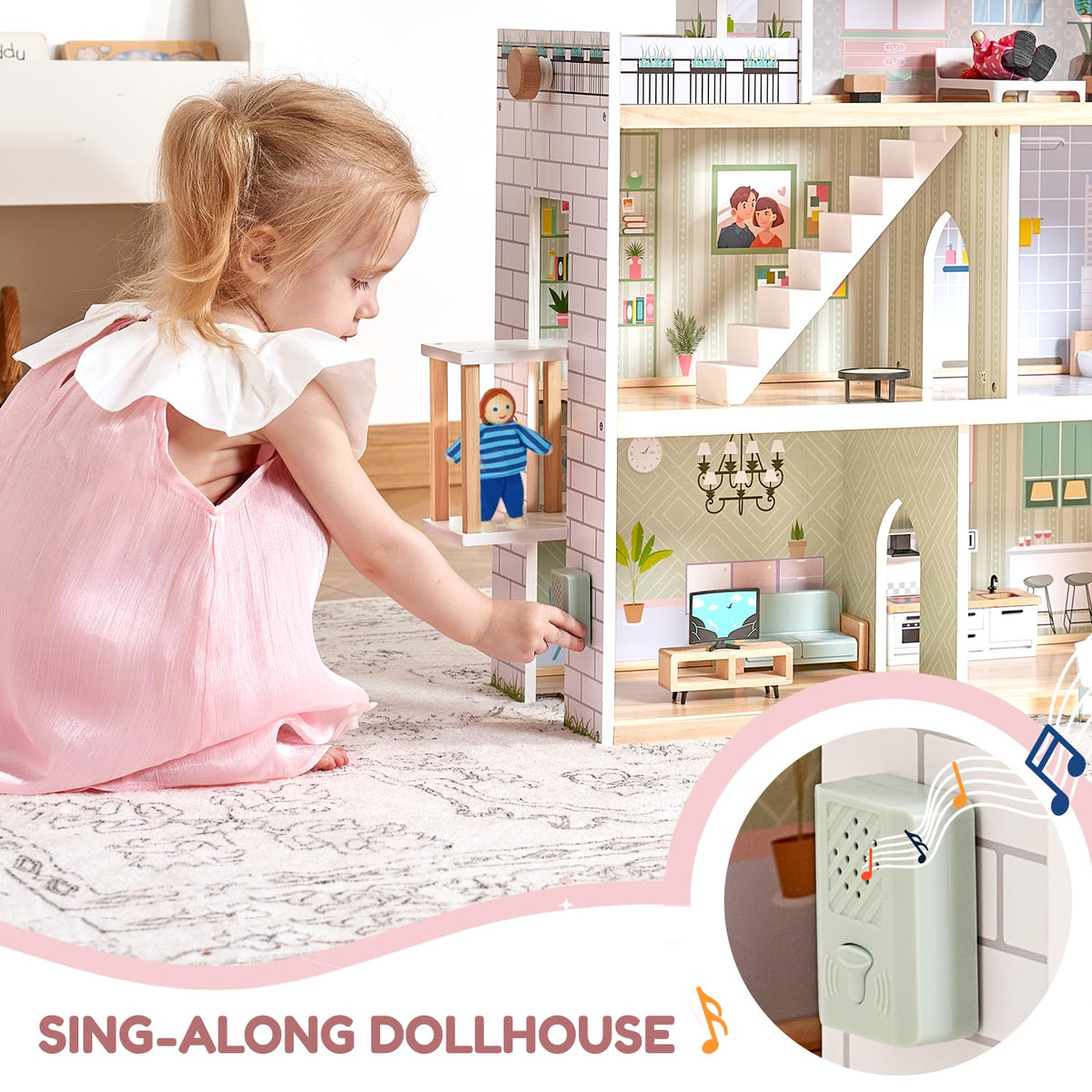 Giant bean Large Pink Dollhouse elevator close-up highlights smooth movement between floors during play