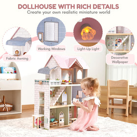 Giant bean Large Pink Dollhouse lights turned on for cozy bedtime scenes