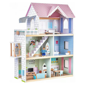 Giant bean Large Pink Dollhouse 3-story interior showing open layout for dolls