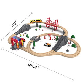 Giant Bean 20-track set supports expandable, customizable rail adventures.