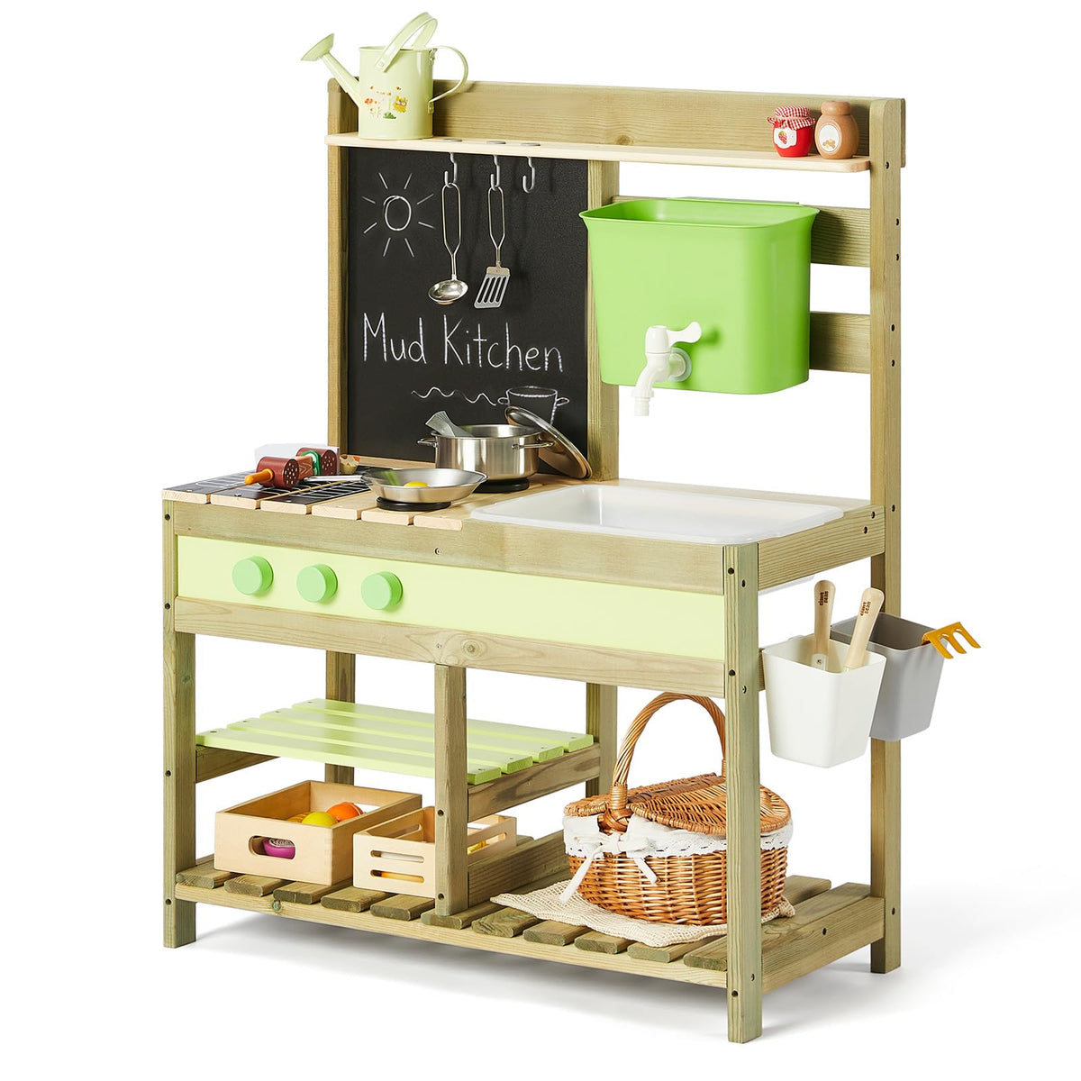 Giant Bean mud kitchen outdoor playset with water faucet for imaginative washing and play