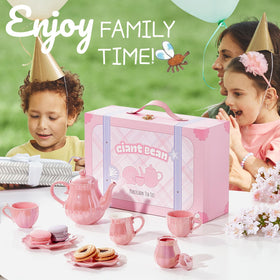 Giant Bean Porcelain Tea Set pearl-pink shimmer on all pieces.