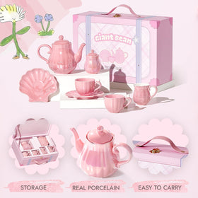 Giant Bean Porcelain Tea Set saucers showcasing delicate design for refined roleplay.