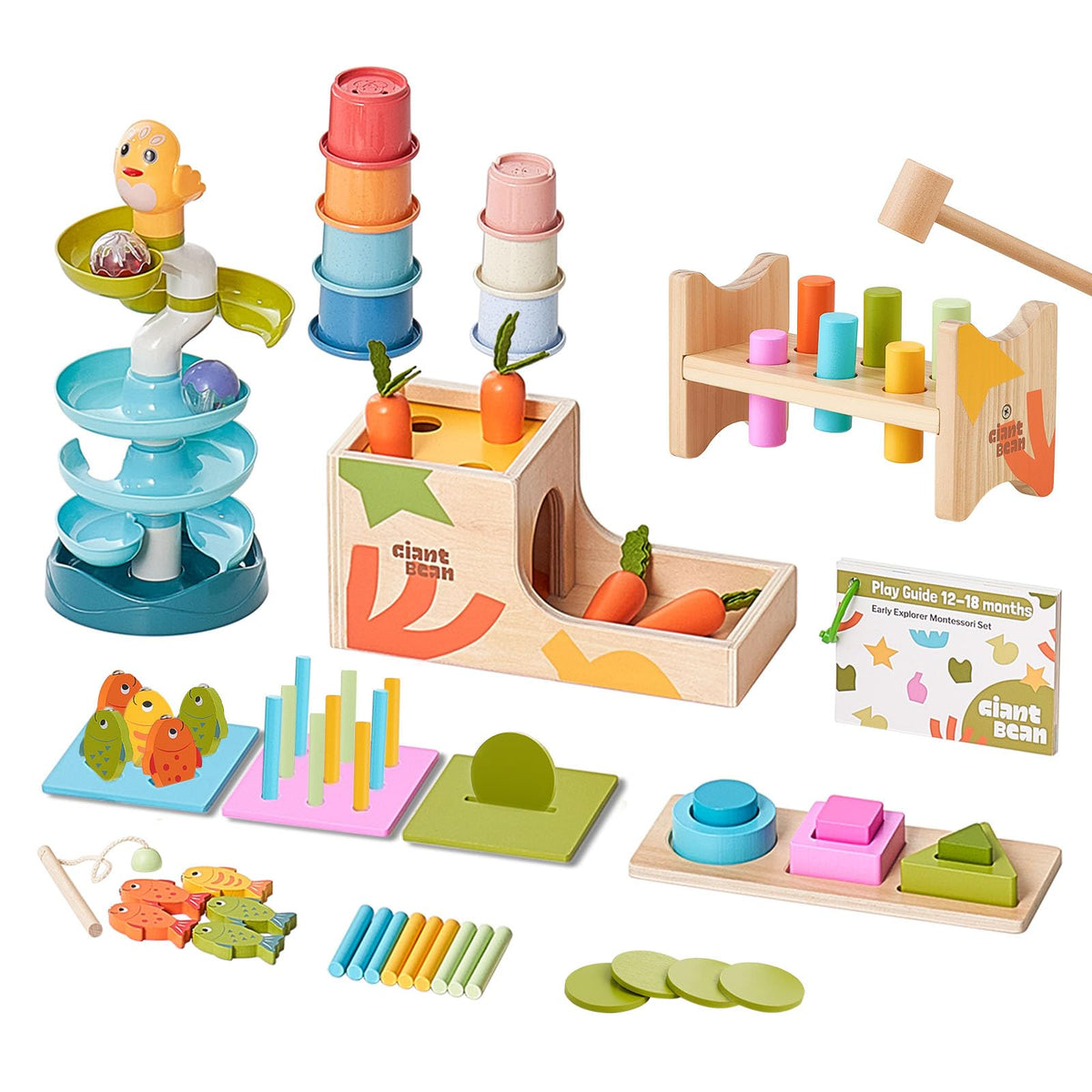 Giant Bean shape sorting cubes stack supports color and size recognition