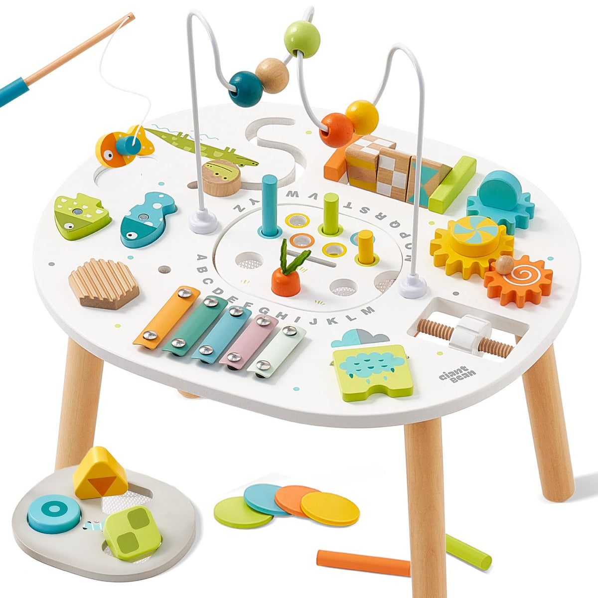 Giant bean wooden activity table bead maze for fine motor play and exploration