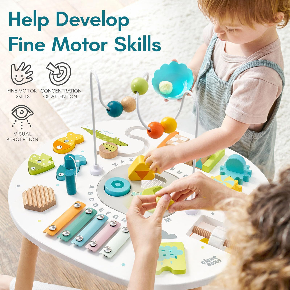 Giant bean wooden activity table fishing game for imaginative play and focus