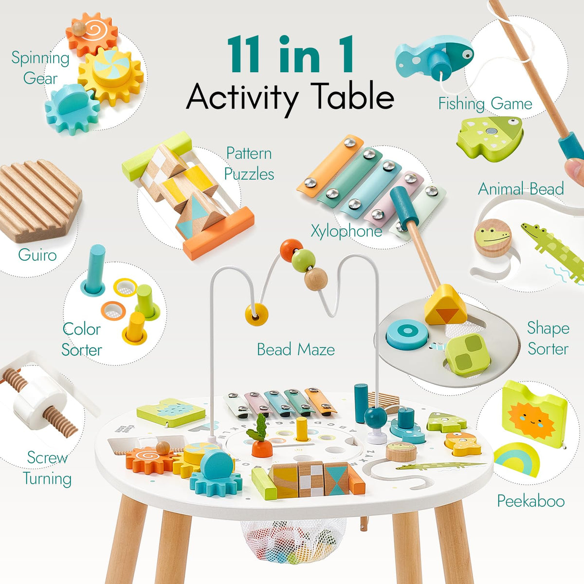 Giant bean wooden activity table shape sorter helps develop hand-eye coordination