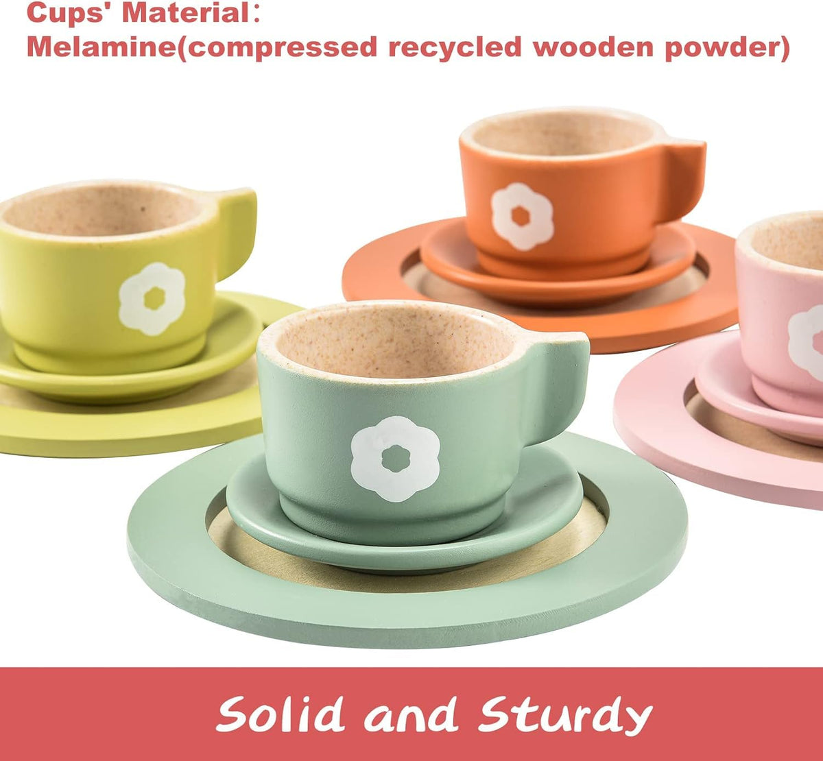 Giant bean cups and saucers arranged for pretend tea party playtime