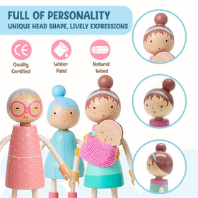 Giant Bean wooden family dolls set – children figure sparks creative pretend play