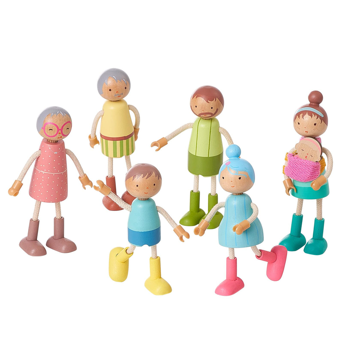 Giant Bean wooden family dolls set – grandparents figure for imaginative storytelling