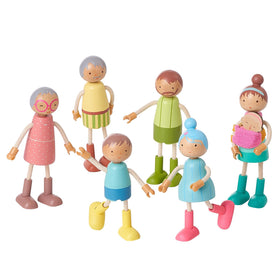 Giant Bean wooden family dolls set – grandparents figure for imaginative storytelling