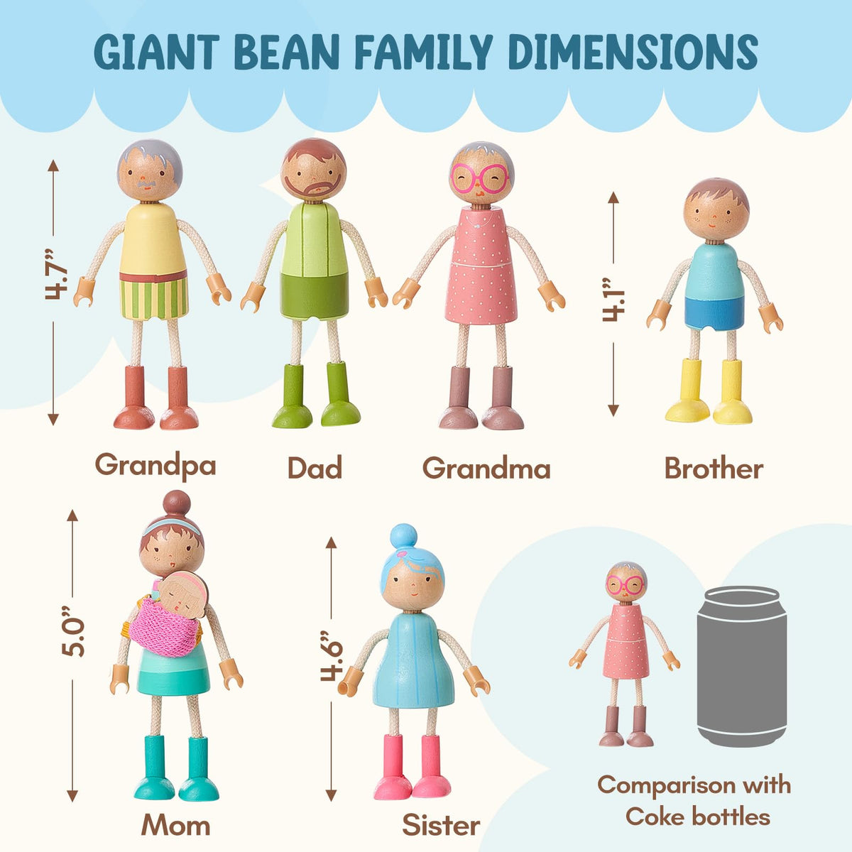 Giant Bean wooden family dolls set – smooth edges ensure safe handling