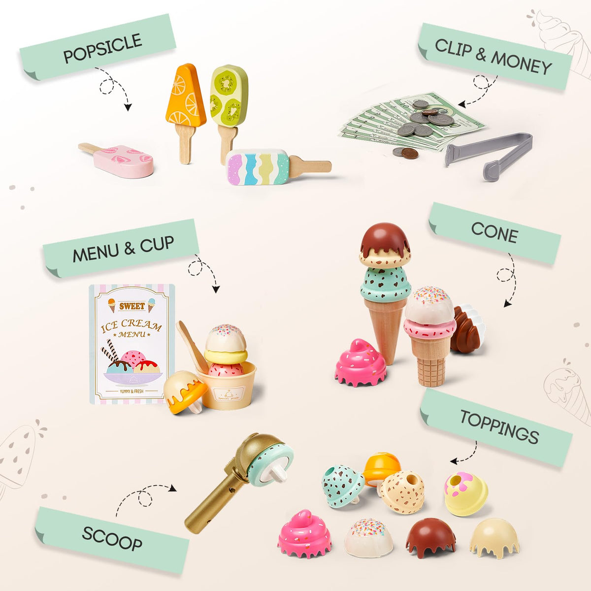Giant Bean scoop holder and scoops showcase easy access for little hands