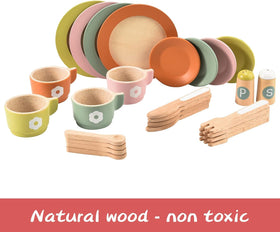 Giant bean wooden knife fork spoon set shown for imaginative kitchen play