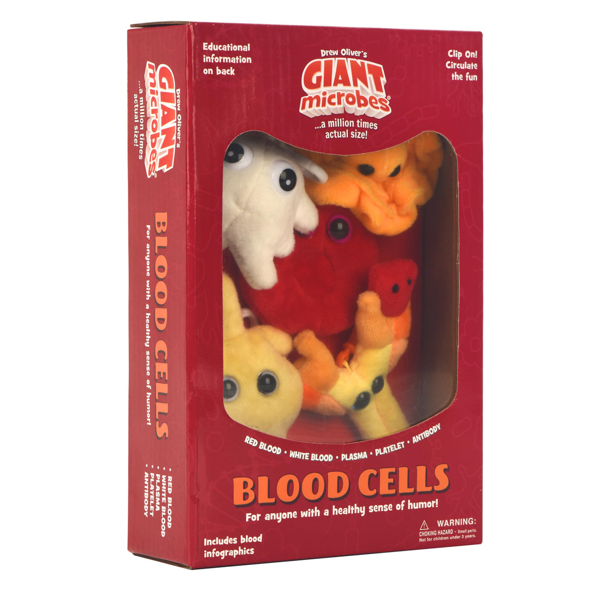 GIANT MICROBES Blood Cells Gift Box with five plush cell keychains for study and display.