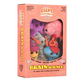 GIANT MICROBES brain gift box brain plush shown for engaging neuroanatomy learning.