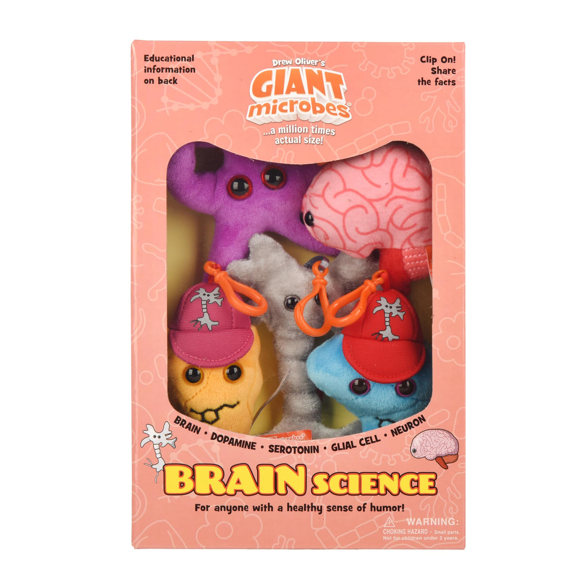 GIANT MICROBES brain gift box educational-info image emphasizes back-of-card learning details.