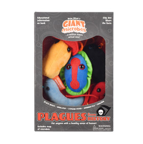 GIANT MICROBES Gift-pack scene with plush keychains for science enthusiasts.