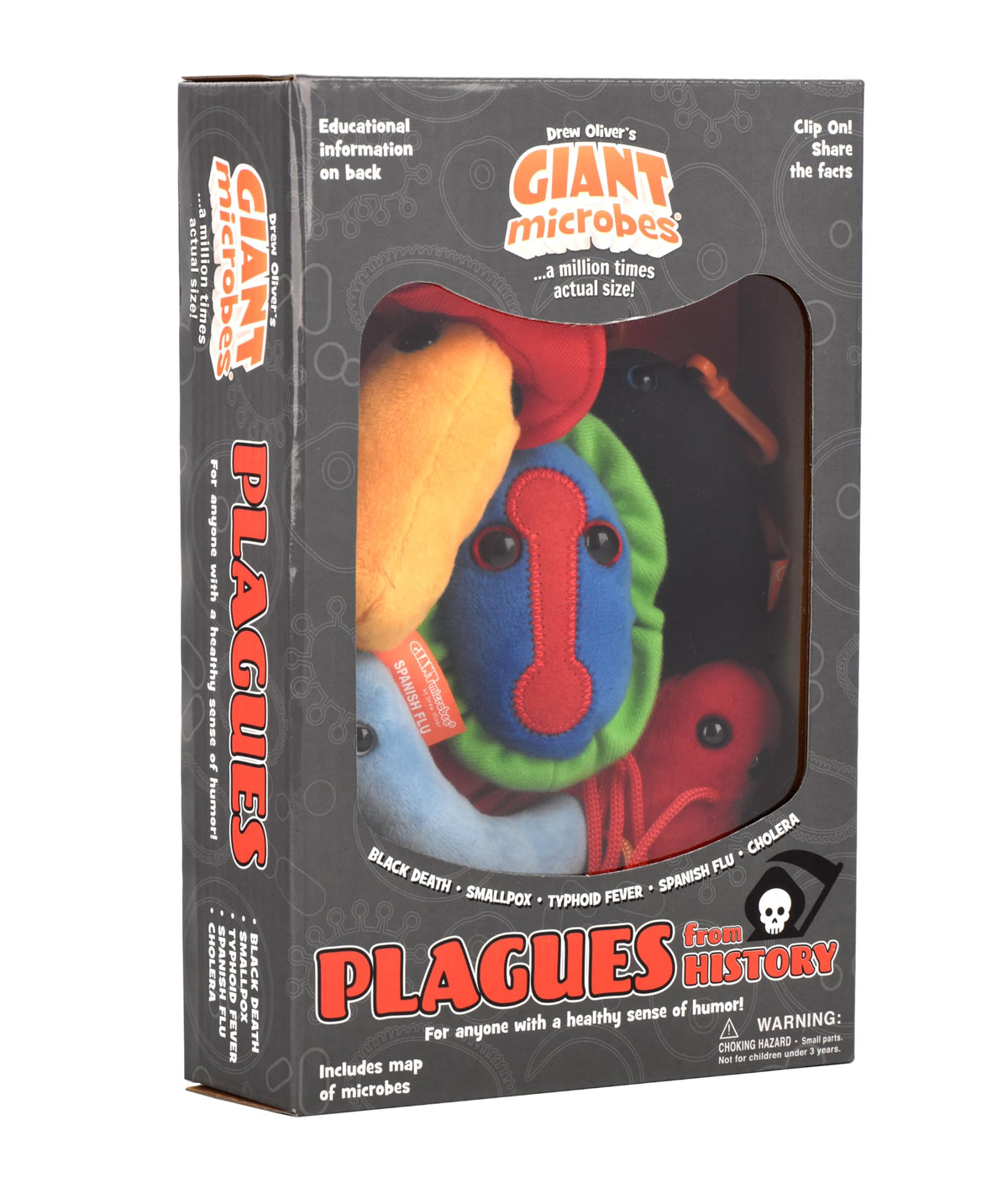GIANT MICROBES Plagues history box front with educational packaging for classrooms.
