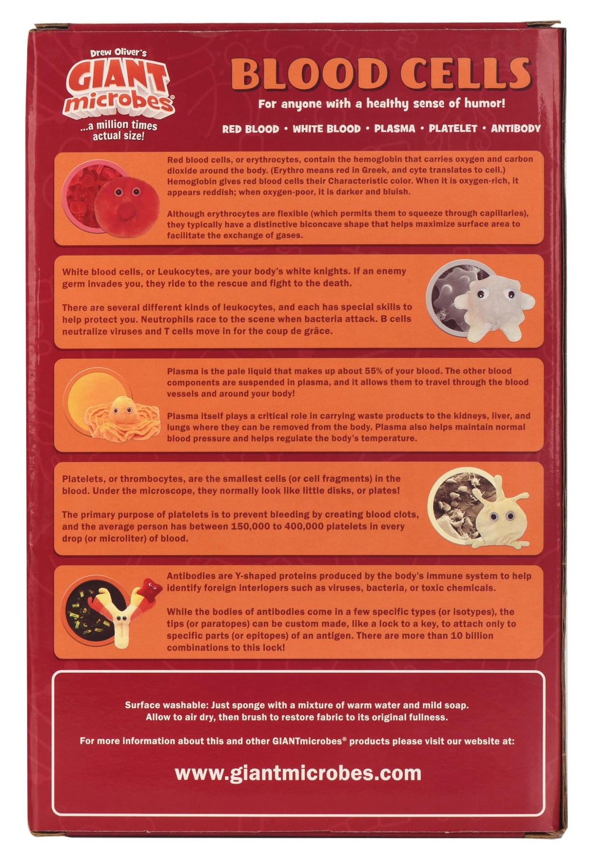 GIANT MICROBES Platelet plush suitable for classroom demonstrations.