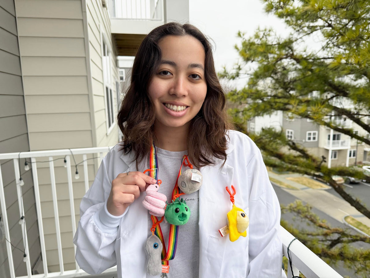 GIANT MICROBES syphilis keychain close-up, lighthearted medical education item