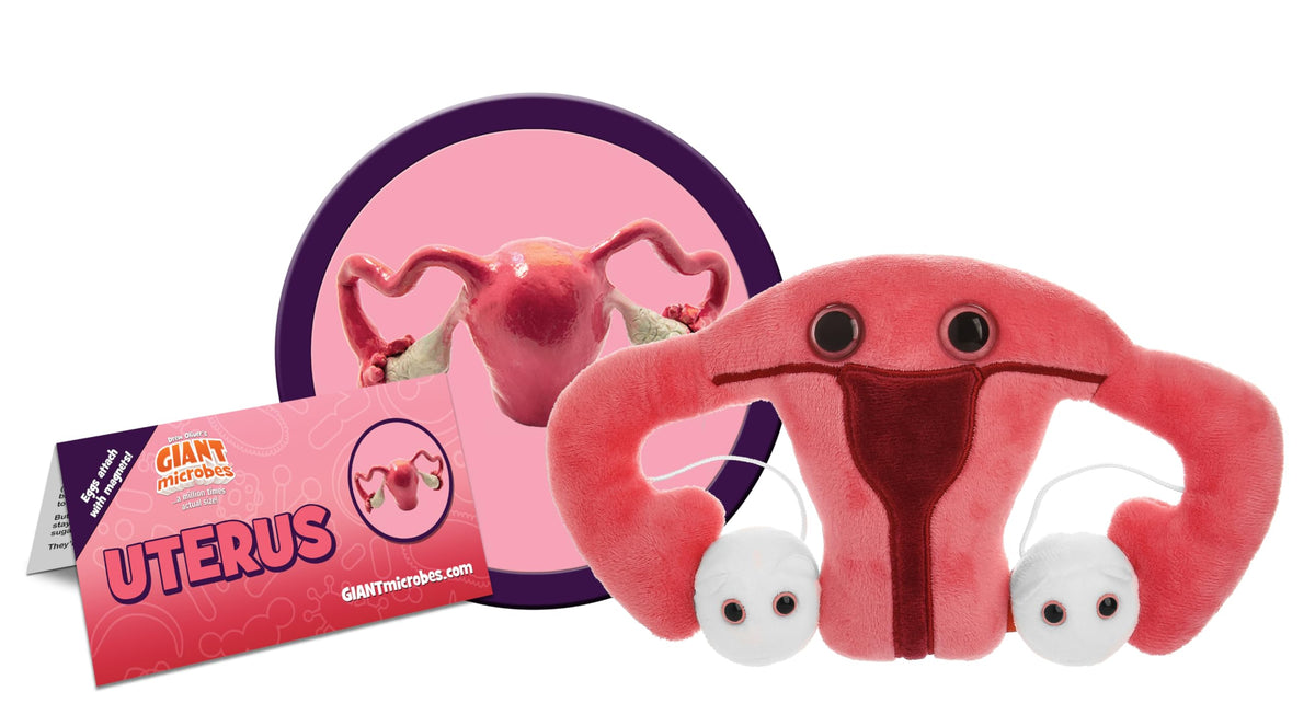 GIANT MICROBES Uterus Plush with detachable ovaries for hands-on anatomy.