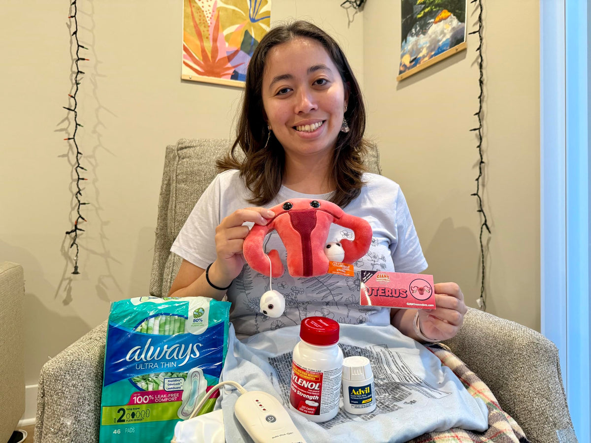 GIANT MICROBES Uterus Plush includes an information card for quick facts.
