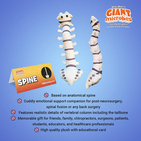 GIANTMICROBES Spine Plush with information card highlighting back anatomy education.