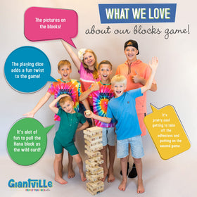 Giantville pine wood blocks with smooth finish for durable, tactile stacking.