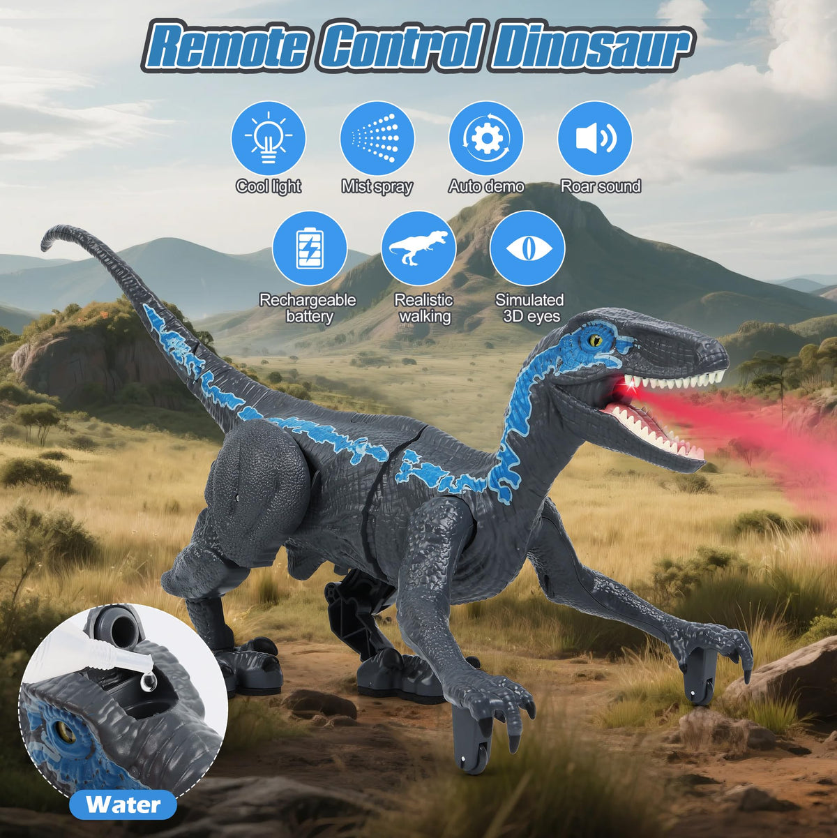 GIAT remote control dinosaur roars with lights for dramatic pretend play